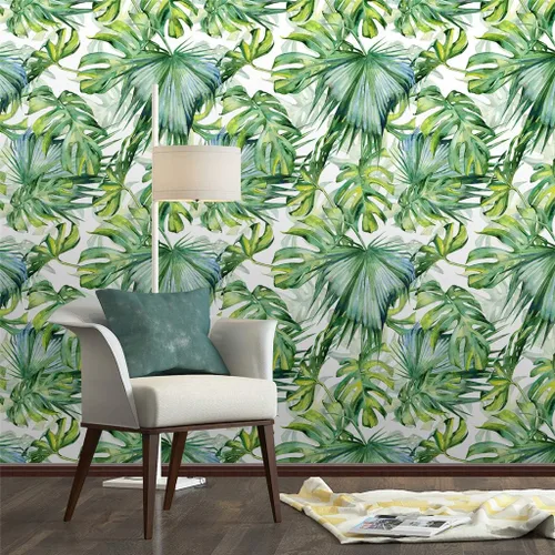 Miniatura 3 de Papel tapiz tropical para despegar y pegar, papel tapiz autoadhesivo verde prepegado, grueso, impermeable, para decoración, 17.7 pulgadas x 9.8 pies