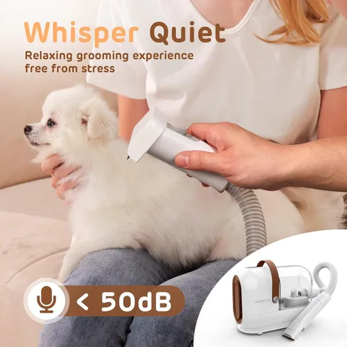 Miniatura 8 de HEAPETS Kit de aseo para mascotas con vacío - Aspiradora de 3L con 7 herramientas, cortapelos eléctrico de bajo ruido y cepillo para la muda