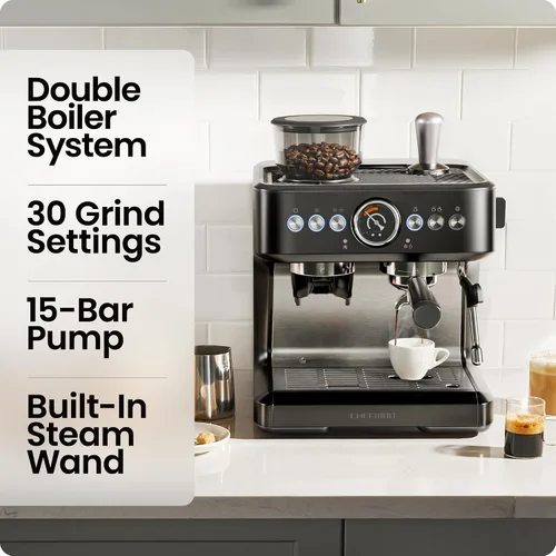 Miniatura 2 de Chefman Crema Deluxe - Máquina de café expreso con doble caldera, utiliza espumador de leche y café espresso simultáneamente, cafetera profesional