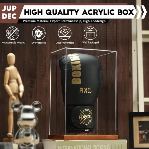 Miniatura 6 de JupDec - Caja de exhibición para guante de boxeo, vitrina de acrílico transparente con base de madera y tabla para un guante, de tamaño completo
