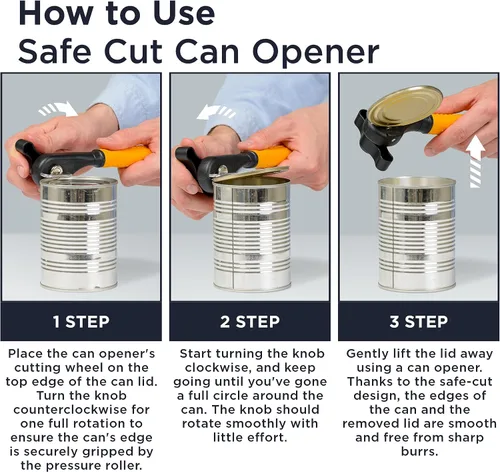 Miniatura 4 de Deiss Abrelatas profesional resistente, borde liso manual, abrelatas de mano con mango suave al tacto, abrelatas de seguridad a prueba de óxido