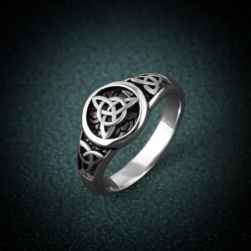 Miniatura 5 de HZMAN Triquetra Trinity Knot Anillo de acero inoxidable con nudo celta irlandés