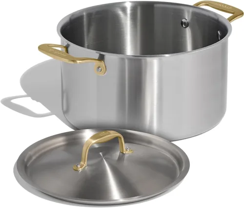 Made In Cookware - 8 Quart Stainless Steel Stock Pot With Lid (Antique Brass Handle) - 5 Ply Stainless Clad - Professional Cookware - Crafted in