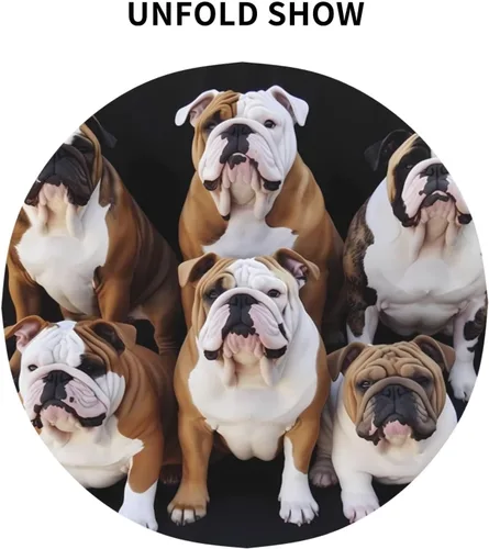 Miniatura 3 de Mantel redondo de 60 pulgadas impermeable con estampado de bulldogs ingleses, mantel circular para cocina, comedor, arrugas, mantel redondo