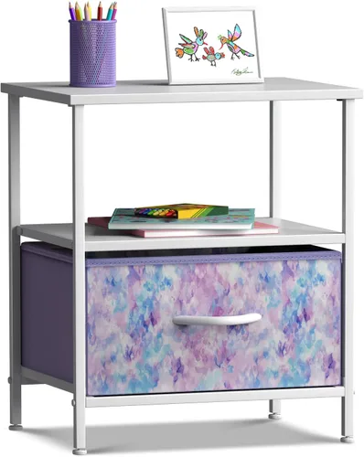 Miniatura 11 de Sorbus Mesita de noche con 1 cajón, mueble de noche y mesa auxiliar con marco de acero, parte superior de madera y contenedores de tela fáciles