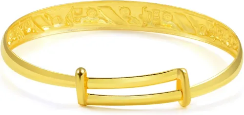 Miniatura 3 de CHOW SANG SANG Colección de regalos chinos 999.9 oro de 24 quilates precio por peso oro Longevidad y buena fortuna brazalete para regalo