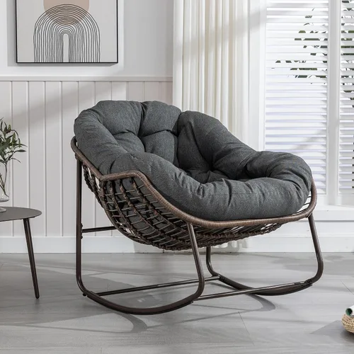 Miniatura 10 de Mecedoras para patio, mecedora de huevos de mimbre de gran tamaño, sillas Papasan tapizadas para interiores y exteriores, silla moderna para balcón