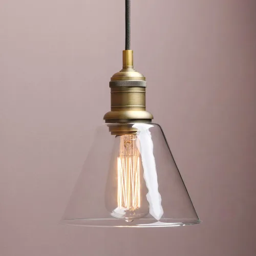 Yosoan Lámpara colgante Edison vintage de 1 luz, mini embudo acampanado de vidrio transparente para cocina, baño, porche, sala de estar, comedor,