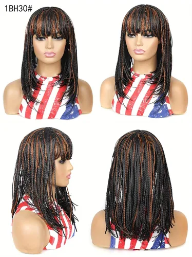 Miniatura 2 de Peluca trenzada de caja sintética corta estilo Bob, peluca trenzada con flequillo, peluca trenzada Cornrow para mujeres negras (12 pulgadas, 1BH30#)