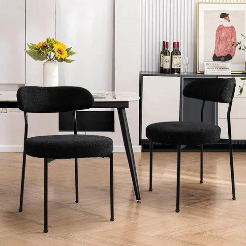 Miniatura 17 de Modern Boucle - Juego de 2 sillas de comedor con respaldo redondo tapizado de lana de cordero y patas de metal para comedor, cocina, restaurante