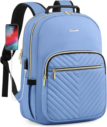 Miniatura 22 de LOVEVOOK Mochila para laptop para mujer, elegante mochila acolchada para viajes de negocios, trabajo, bolsa para computadora, con puerto USB
