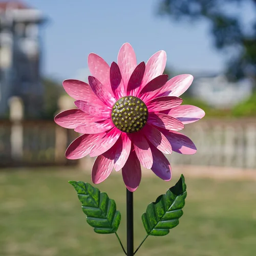 Viveta Molinillo de viento para exteriores, escultura de viento decorativa con estaca resistente, molinetes rosas para patio y jardín