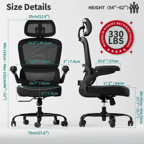 Miniatura 2 de TRALT Silla ergonómica de oficina, silla de escritorio con reposacabezas ajustable, silla de computadora de soporte lumbar, silla cómoda de malla