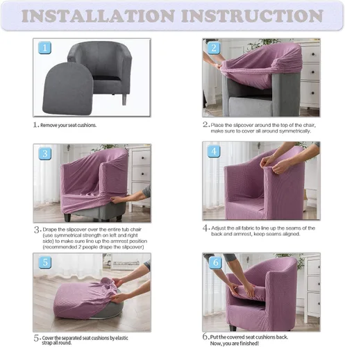 Miniatura 6 de Fundas para sillas de bañera de 2 piezas con funda de cojín, funda elástica de jacquard para muebles, funda protectora para sillón, extraíble, Beige