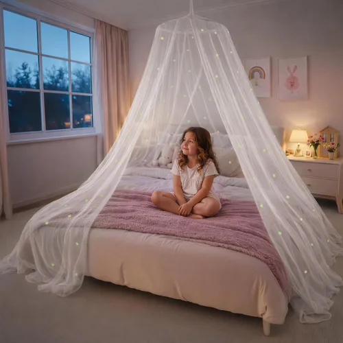 Miniatura 10 de Dosel de Cama Azul, Dosel de Cama Azul con Estrellas que Brillan en la Oscuridad para Niñas, Niños, Niñas y Bebés, Red para Cubrir la Cuna, Niño