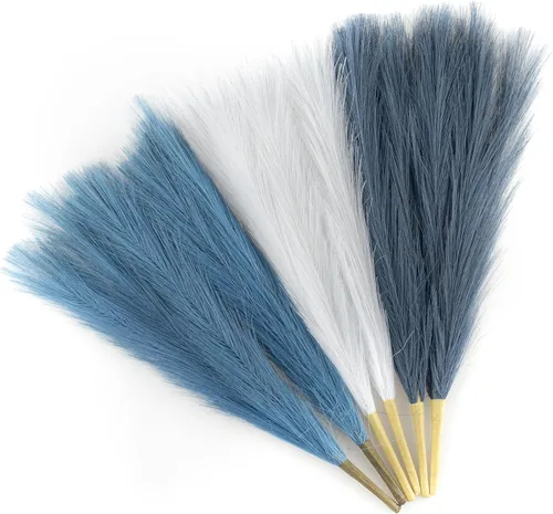 Miniatura 16 de Hierba de pampa sintética decorativa, 18 pulgadas/45 cm, hierba artificial de pampas esponjosa, arreglo floral pomposo de 6 tallos para decoración