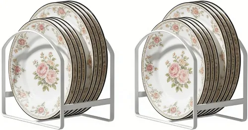 Miniatura 11 de LINFIDITE Paquete de 2 soportes organizadores de platos de cocina para gabinete, ahorrador de espacio, estante de almacenamiento de platos Negro