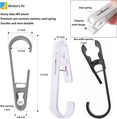 Miniatura 7 de iBetterLife Alfileres de ropa resistentes para exteriores, 8 ganchos grandes para ropa sucia con clips, abrazaderas organizadoras de armario