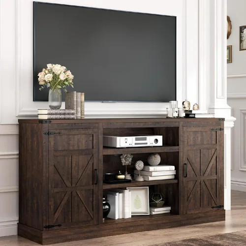 Miniatura 13 de Hlivelood Mueble de TV Estilo Granja de 66" con Tomas de Corriente para TVs de 75 Pulgadas, Centro de Entretenimiento de 33" de Alto con Gabinetes