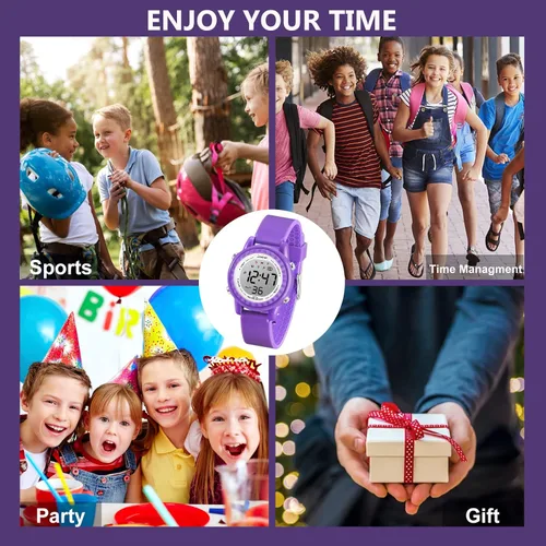 Miniatura 7 de Venhoo Reloj de silicona colorido intermitente con luz LED para deportes al aire libre, reloj de pulsera eléctrico con alarma cronómetro para niños