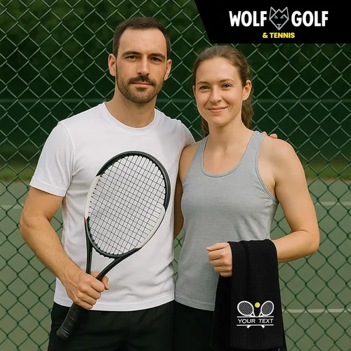 Miniatura 9 de Toalla de tenis personalizada Bordada para hombres y mujeres Accesorio personalizado para cancha Regalos de tenis Negro