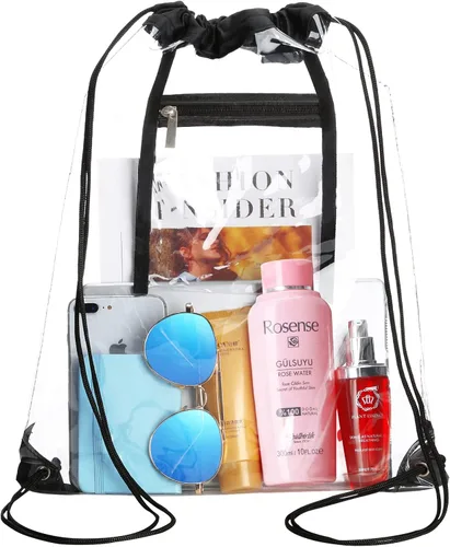 Miniatura 8 de NATURAL STYLE Paquete de 2 bolsas transparentes con cordón aprobadas para estadios, bolsas transparentes de PVC con cordón, mochila transparente
