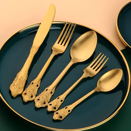 Miniatura 2 de Juego de cubiertos de acero inoxidable de 20 piezas para 4 cubiertos de cocina para el hogar, oficina, restaurante, hotel, oro