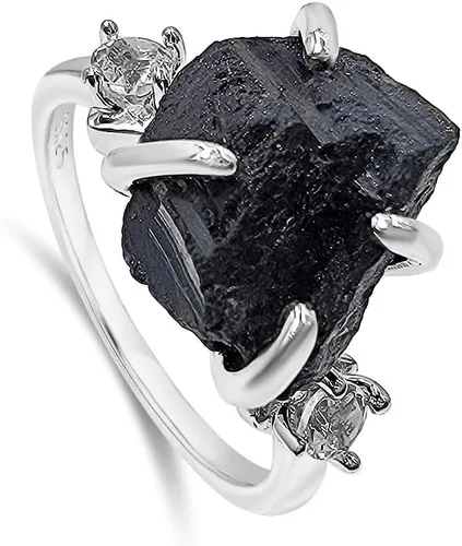 Miniatura 20 de Anillo de cristal crudo real con piedra natal, plata de ley, oro blanco, regalo de joyería para ella, regalo de Navidad, Día de la Madre