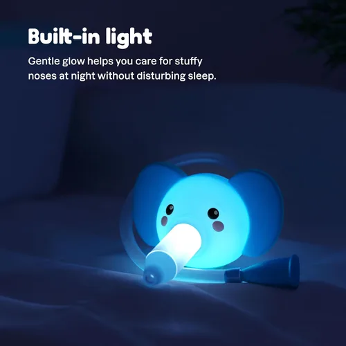Miniatura 7 de Playhouse MD Booger Buddy - Aspirador nasal de elefante, con luz LED para bebés y niños pequeños, removedor de mocos sin BPA para nariz tapada, Azul