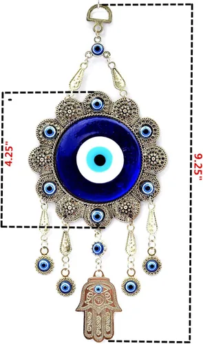 Miniatura 3 de Adorno para colgar en la pared con protección contra el mal de ojo azul con Hamsa para colgar en la pared, diseño de girasol