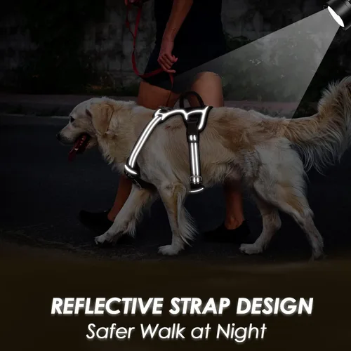 Miniatura 7 de SlowTon Arnés para perro sin tirones, arnés resistente sin estrangulamiento para mascotas, con 2 clips para la correa y mango vertical de fácil