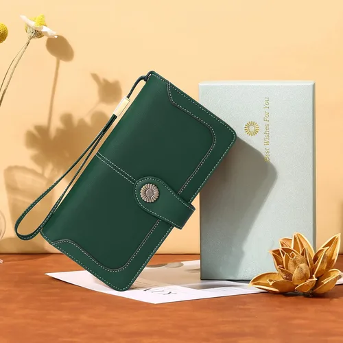 Miniatura 6 de FALAN MULE Cartera de cuero genuino RFID bloqueo gran capacidad Trifold señoras cartera.