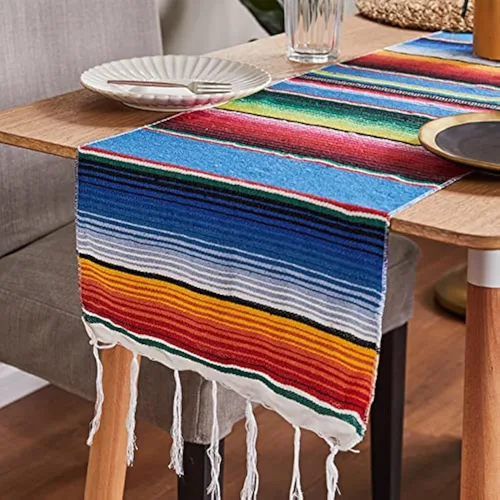 Hovico Camino de mesa mexicano, 14 x 84 pulgadas, camino de mesa mexicano de serape, camino de mesa tejido para fiestas mexicanas, decoración de