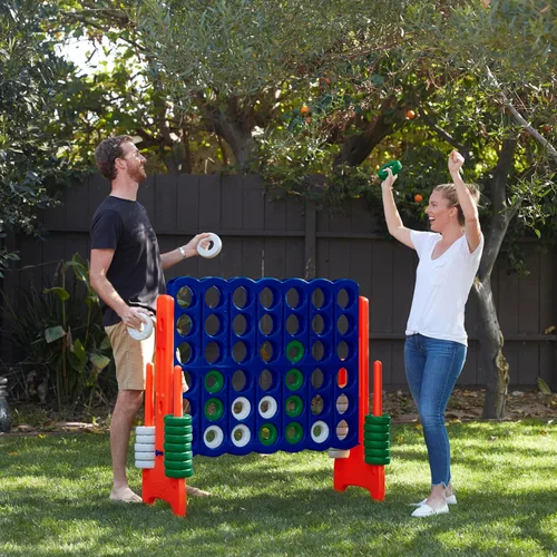 Miniatura 9 de ECR4Kids Juego gigante Jumbo de 4 a puntuación con 42 anillos y deslizadores de reinicio, juegos para niños, azul/naranja