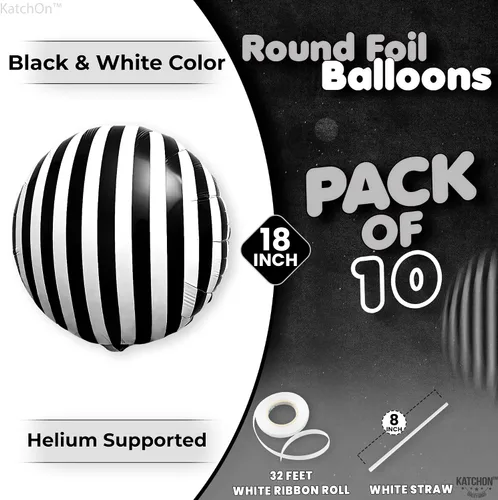 Miniatura 3 de KatchOn, Globos grandes a rayas blancas y negras de 18 pulgadas, paquete de 10 globos de aluminio para decoraciones de fiesta de cumpleaños
