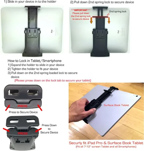 Miniatura 4 de AccessoryBasics EasyAdjust soporte para micrófono de platillo, apto para Apple iPad PRO Air Mini Samsung Galaxy Tab Surface Pro/Book y teléfonos
