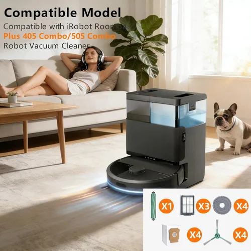 Miniatura 2 de 15 accesorios de repuesto para aspiradora iRobot Roomba Plus 405 Combo / 505 Combo / 507 Combo Aspiradora, 1 Cepillo de Rodillo, 3 Filtros Hepa, 4
