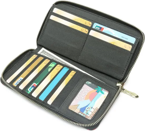 Miniatura 158 de Cartera de mano para mujer, estilo bohemio, con RFID, elegante, espaciosa con correa para viajes, capacidad para tarjetas, teléfono, dinero
