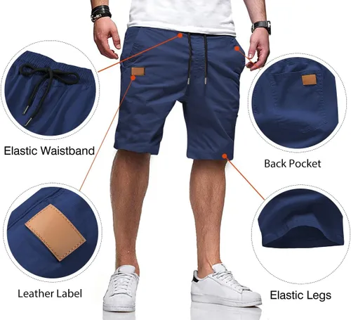 Miniatura 3 de JMIERR - Pantalones cortos informales para hombre, pantalones cortos de golf, pantalones chinos con cordón, de tela de sarga elástica, para verano