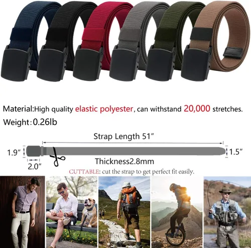 Miniatura 3 de LionVII Cinturones elásticos para hombre con hebilla de plástico sin metal para deportes de trabajo, fácil de recortar para adaptarse a cintura