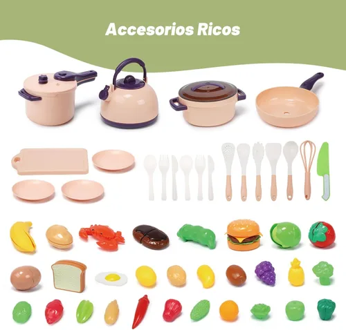 Miniatura 9 de CUTE STONE - Juego de 51 piezas de accesorios de cocina en miniatura para niños, juego de cocina de imitación con ollas, sartenes, utensilios