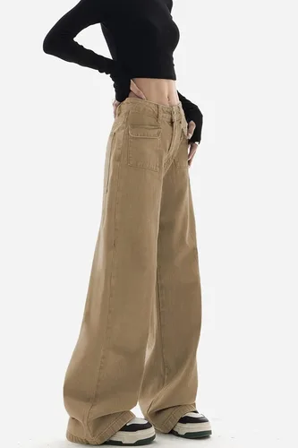 Miniatura 4 de Dokotoo Pantalones cargo para mujer, holgados, de pierna ancha, cintura alta, pantalones casuales de jean elásticos