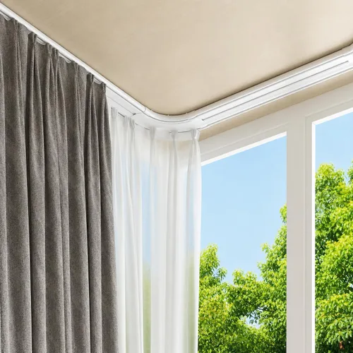 Miniatura 2 de Silent Curtain Track Ceiling Mount 5 ft - 16 ft, Wide 4" White Aluminum track Curtains Rail Set (Double track, 90° corner)