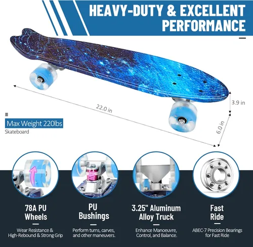 Miniatura 3 de BELEEV Patinetas de 22 pulgadas para niños, patineta cruiser para principiantes, niños, niñas, adolescentes y adultos, patinetas mini clásicas