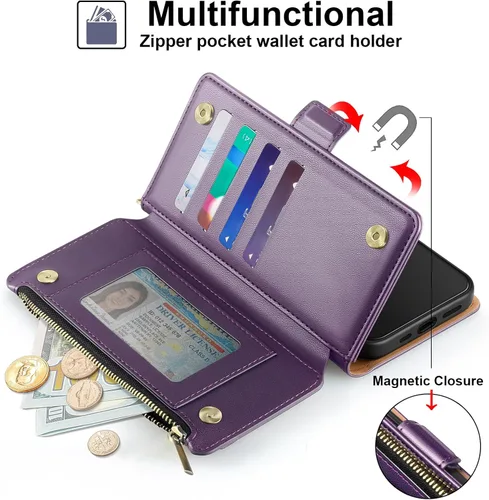 Miniatura 4 de Antsturdy Funda tipo cartera compatible con iPhone 11 Pro Max, funda de piel sintética con bloqueo RFID, funda para teléfono para mujeres y hombres