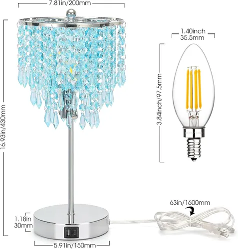 Miniatura 2 de Lámpara de mesa de cristal con control táctil, lámparas de mesita de noche con doble USB para dormitorio, lámpara de mesita de noche regulable de 3