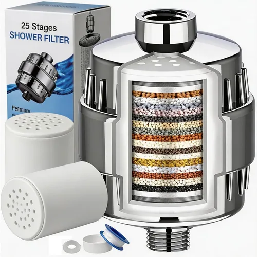Miniatura 8 de Cartucho de repuesto para filtro de ducha de 25 etapas, 1 paquete de cartuchos universales para agua dura, elimina cloro, metales pesados, hierro
