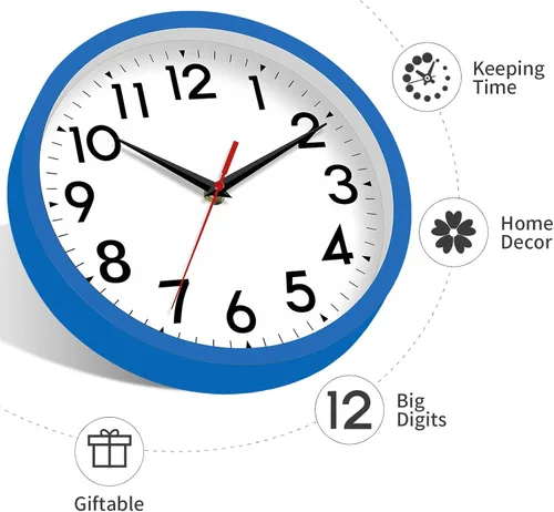 Miniatura 6 de DAXSMY Reloj de pared analógico pequeño de 8 pulgadas, silencioso, sin tictac, funciona con pilas, moderno, simple, decorativo, para cocina, H-blue