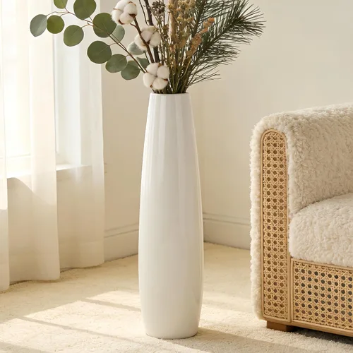 Miniatura 11 de Florero alto de cerámica de 17.7 pulgadas, florero grande blanco para sala de estar, decoración moderna del hogar, oficina, dormitorio, cocina