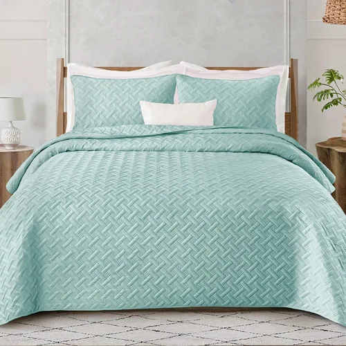 Exclusivo Mezcla Juego de Edredón Suave Tamaño Queen Full, 3 Piezas Colchas Ligeras Aqua Cubrecamas Cobertores Juego de Ropa de Cama para Todas las